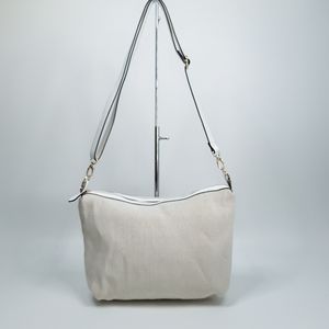 Cream Linen Aldo Purse With White Crossbody Strap & Gold Hardware